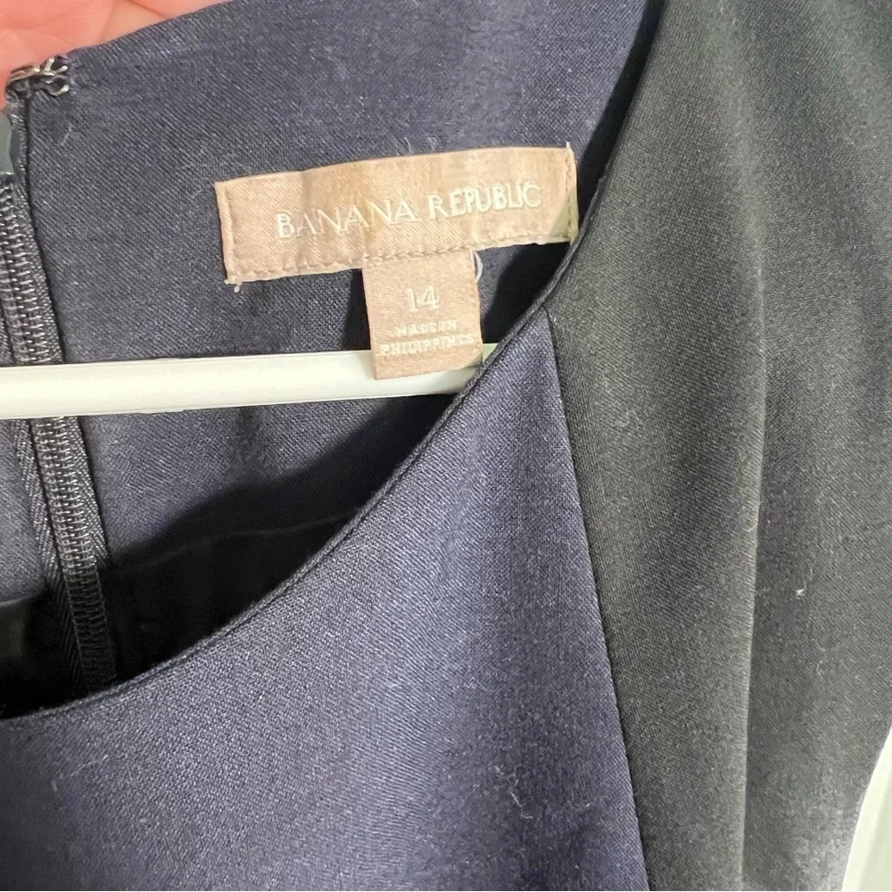 Banana Republic Womens Size 14 Wool Colorblock Sheath Dress Navy Blue Black Belt